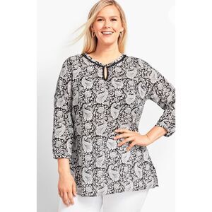 Talbots PAISLEY POPOVER Tunic Top Cotton Size‎ 2Xp Black White Boho